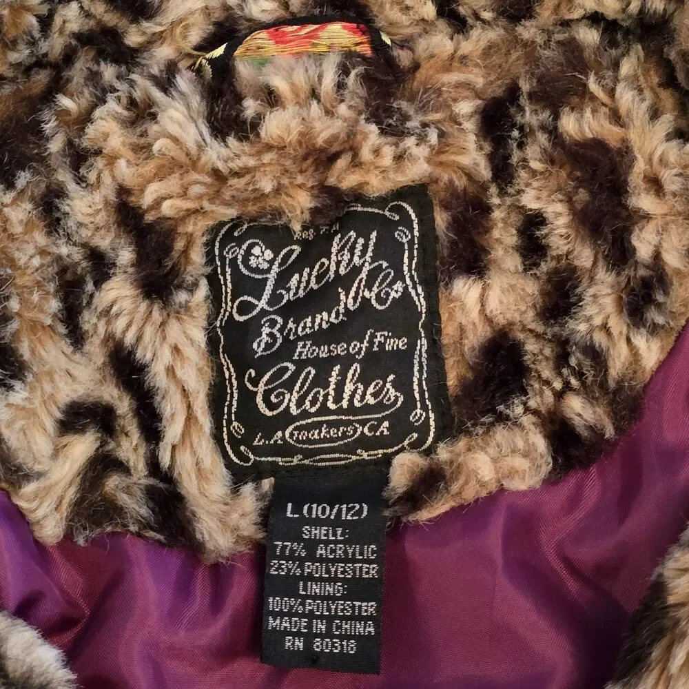 Lucky Brand House of Fire Leopard Print Brown Jacket Cropped Girls L 10/12
